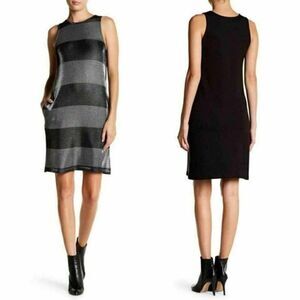 Three Dots Dress Gold ‎ Metallic Stripes Sleeveless Dress Size X-Small